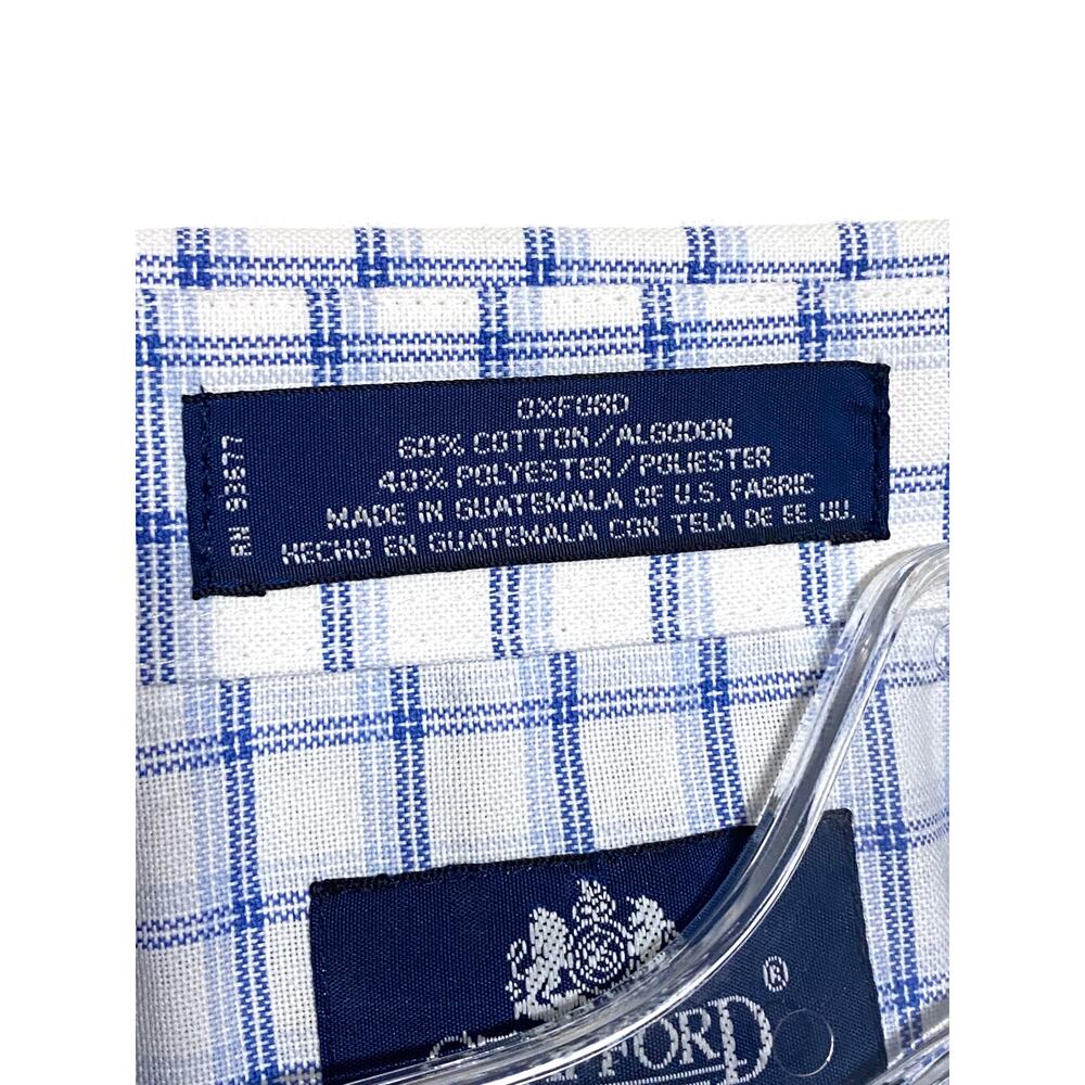 Stafford Wrinkle Free Blue Plaid Oxford Button Shirt Mens 16.5 Preppy Classic - Picture 7 of 7